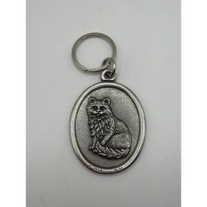 Vintage 1998 Keychain Pewter Longhair Cat Oval‎ Medallion Maine Coon Persian